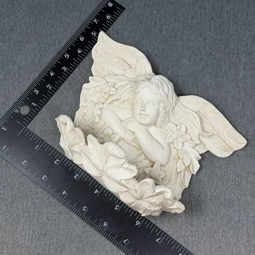 Vintage Cherub Angel Wall Mount Bird Bath Garden Decor Soap Dish Ivory Resin